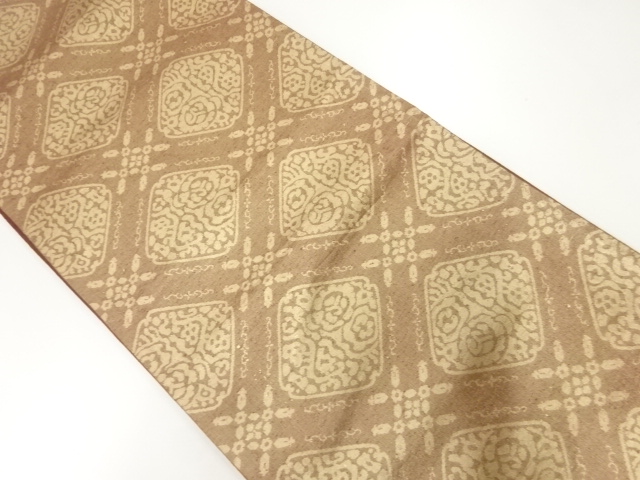 JAPANESE KIMONO / ANTIQUE FUKURO OBI / SILK / WOVEN TASUKI LATTICE & ABSTRACT FLORAL PLANTS